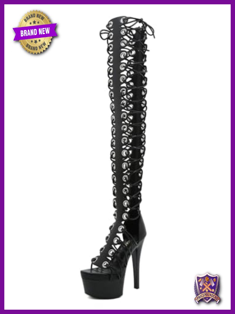 Stiletto Peep Toe Gladiator Sandals Lace Up Over The Knee Bootie Platform 6.1"